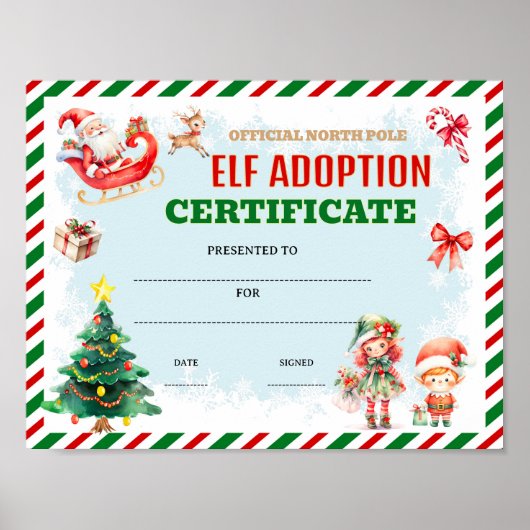 Elf adoptiecertificaat award bewerkbaar poster (Voorkant)