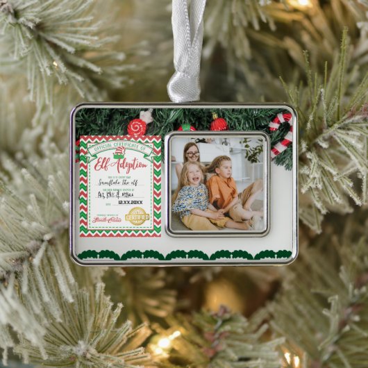  Elf Adoption Certificate Family Foto Verzilverd Omlijst Ornament (Boom)
