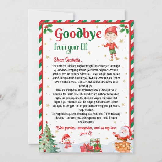Elf Afscheidsbrief Vaarwel van Elf Kerstmis Kaart (Voorkant)