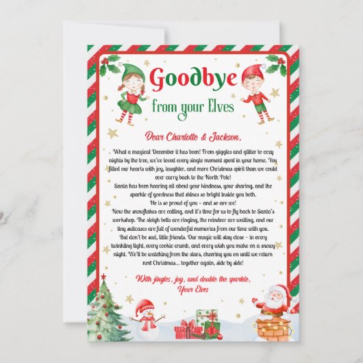 Elf Afscheidsbrief Vaarwel van Elf Kerstmis Kaart (Voorkant)