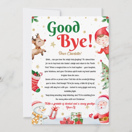 Elf Afscheidsbrief Vaarwel van Elf Kerstmis Kaart (Voorkant)