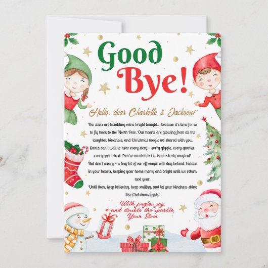 Elf Afscheidsbrief Vaarwel van Elf Kerstmis Kaart (Voorkant)