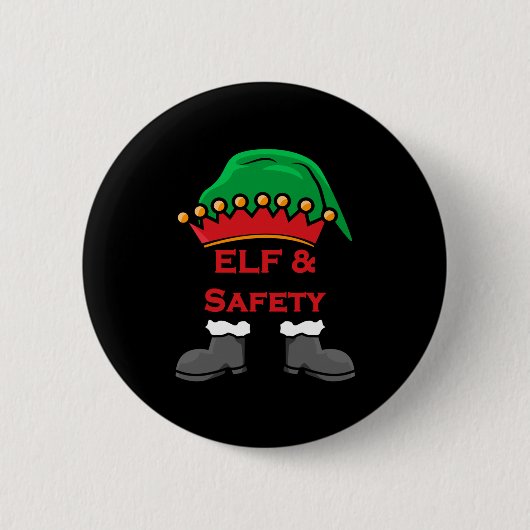 Elf And Safety, Funny Health & Safety Elf Long Ronde Button 5,7 Cm (Voorkant)