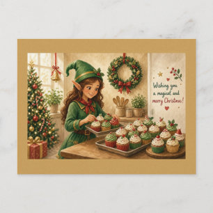 Elf bakt kerstcupcakes ansichtkaart briefkaart
