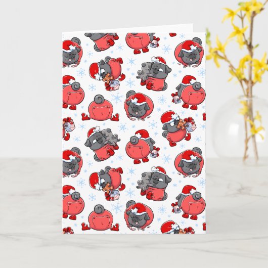 Elf Black Pugs-kerstkaart Kaart (Gele Bloem)