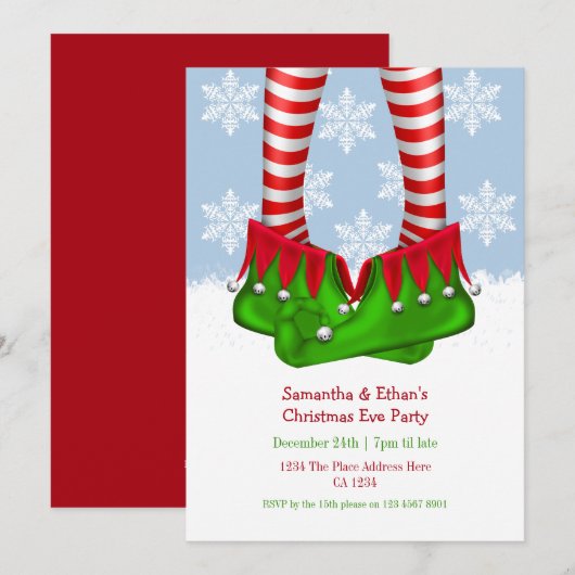 Elf Boots and Stockings Snowflake kerstparty Kaart (Voorkant / Achterkant)