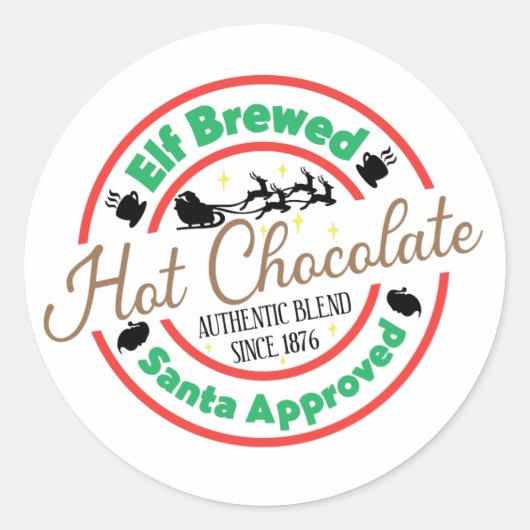 Elf Brewed Hot Chocolade Ronde Sticker (Voorkant)