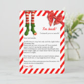 Elf Brief “Ik ben terug” | Grappige aankomst Noord Feestdagenkaart (Staand voorkant)