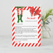 Elf Brief “Ik ben terug” | Grappige aankomst Noord Feestdagenkaart (Staand voorkant)