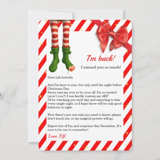 Elf Brief “Ik ben terug” | Grappige aankomst uit d Feestdagenkaart (Voorkant)