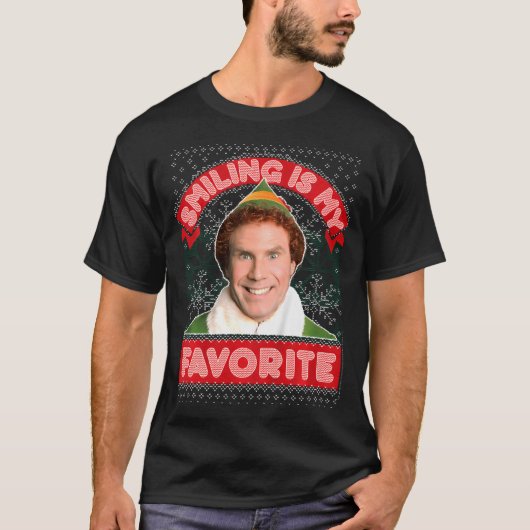 Elf Buddy Smiling is mijn favoriete kerstfeest T-shirt (Voorkant)