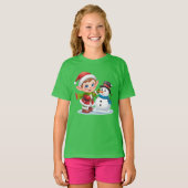 Elf Building Snowman – Fun Kids Christmas Tee T-shirt (Voorkant volledig)