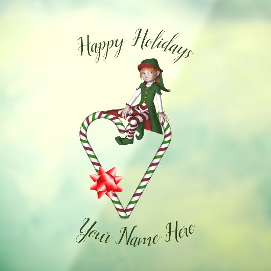 Elf Candy Cane Heart Cute Kerstvakantie Raamsticker (Vel 3)