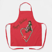 Elf Candy Cane Heart Cute Kerstvakantie Schort (Voorkant)