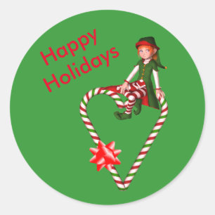 Elf Candy Cane Heart Kerstfeestdag Ronde Sticker