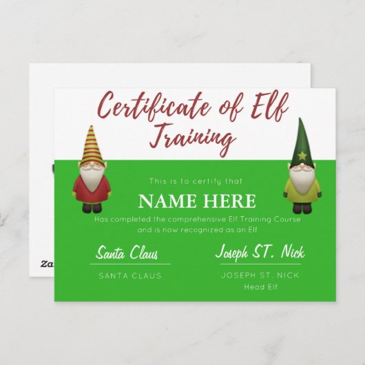 Elf-certificering Feestdagenkaart (Voorkant / Achterkant)