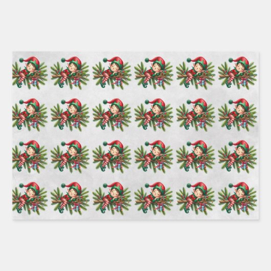 Elf Christmas Branches Kinder Inpakpapier Vel (Voorkant 2)