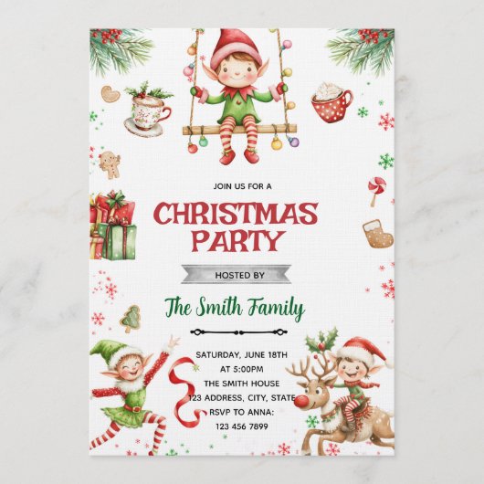 Elf Christmas party Invitation Kaart (Voorkant)