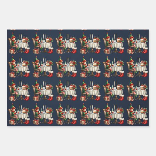 Elf Christmas Tea Party Kinder Inpakpapier Vel (Voorkant 3)