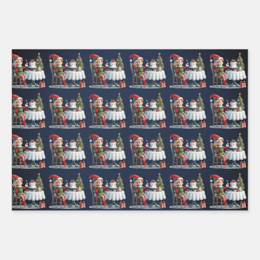 Elf Christmas Tea Party Kinder Inpakpapier Vel (Voorkant 2)