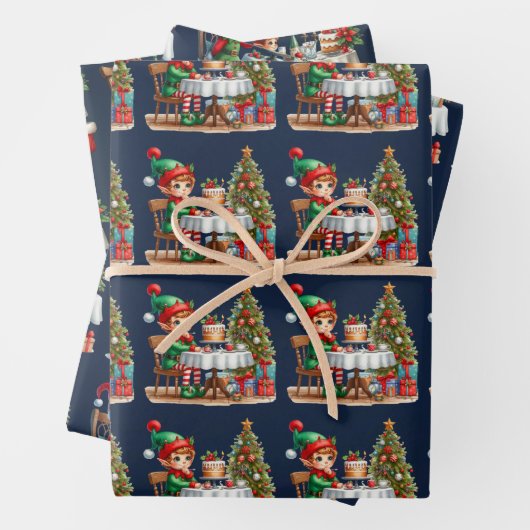 Elf Christmas Tea Party Kinder Inpakpapier Vel (In situ)