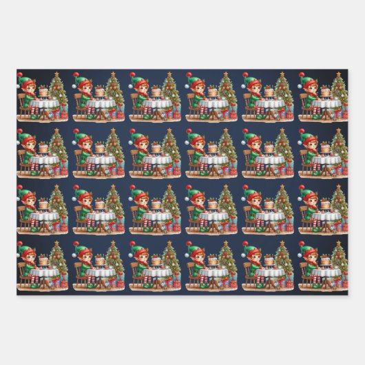 Elf Christmas Tea Party Kinder Inpakpapier Vel (Voorkant)