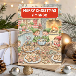 Elf Cookie Factory Kids Christmas Card Feestdagen Kaart