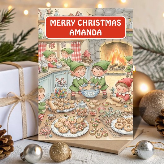 Elf Cookie Factory Kids Christmas Card Feestdagen Kaart