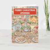 Elf Cookie Factory Kids Christmas Card Feestdagen Kaart (Voorkant)