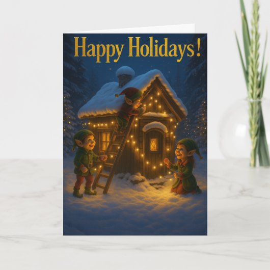 Elf Cottage Kaart met Gouden Bericht (Voorkant)