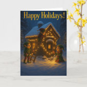 Elf Cottage Kaart met Gouden Bericht (Gele Bloem)