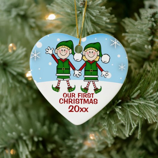 Elf Couple Eerste KerstOrnament Keramisch Ornament (Boom)