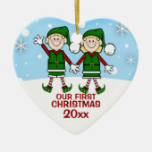 Elf Couple Eerste KerstOrnament Keramisch Ornament (Voorkant)