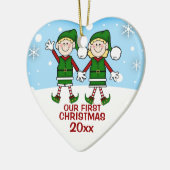 Elf Couple Eerste KerstOrnament Keramisch Ornament (Links)