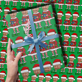 Elf Custom Gezicht foto Elf Kerstmis Grappige Trum Cadeaupapier