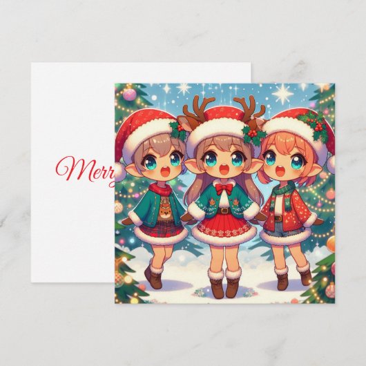 Elf Deer Vrolijk Kerstfeest Feestdagenkaart (Voorkant / Achterkant)