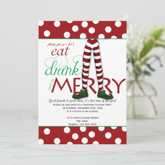 Elf eet Drink en wees vrolijk kerstfeest Kaart (Staand voorkant)