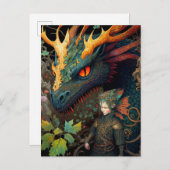 Elf en Dragon Fantasy Art Briefkaart (Voorkant / Achterkant)
