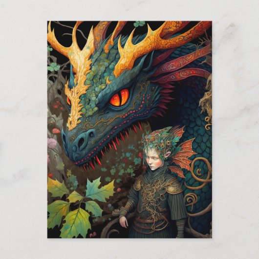 Elf en Dragon Fantasy Art Briefkaart (Voorkant)