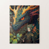 Elf en Dragon Fantasy Art Legpuzzel (Verticaal)