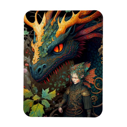 Elf en Dragon Fantasy Art Magneet (Verticaal)