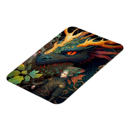 Elf en Dragon Fantasy Art Magneet (Linkerzijde)