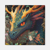 Elf en Dragon Fantasy Art Magneet (Voorkant)