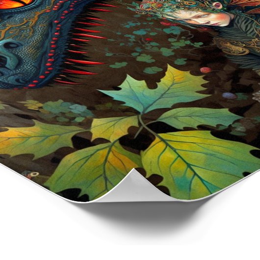 Elf en Dragon Fantasy Art Poster (Hoek)