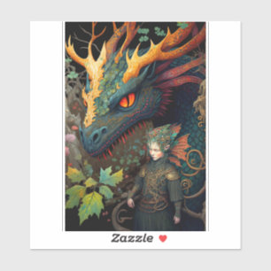 Elf en Dragon Fantasy Art Sticker