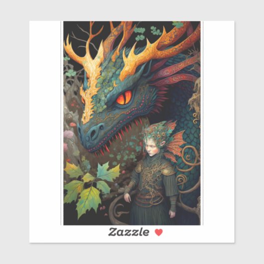 Elf en Dragon Fantasy Art Sticker (Vel)