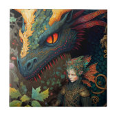 Elf en Dragon Fantasy Art Tegeltje (Voorkant)