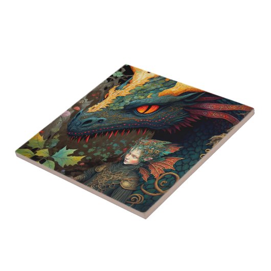 Elf en Dragon Fantasy Art Tegeltje (Zijkant)