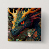 Elf en Dragon Fantasy Art Vierkante Button 5,1 Cm (Voorkant)