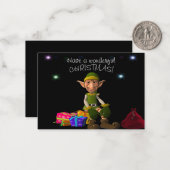 Elf en kerstcadeautjes notitiekaartje (Voorkant / Achterkant in situ)